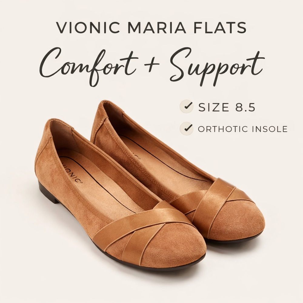Vionic 8.5 Maria Toffee‎ Brown Suede Ballet Flats Arch Support Comfy